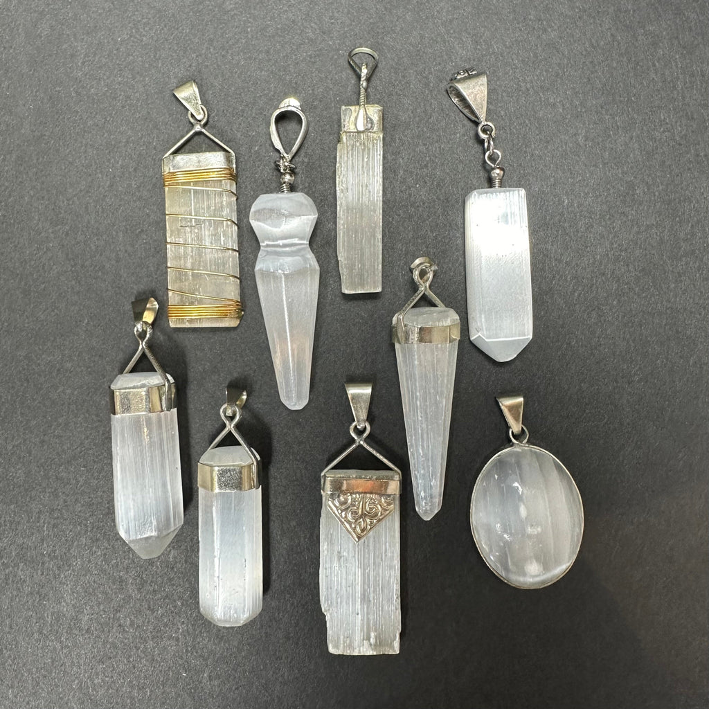 Selenite Pendant in Sterling Silver Clasp - New Age Realms