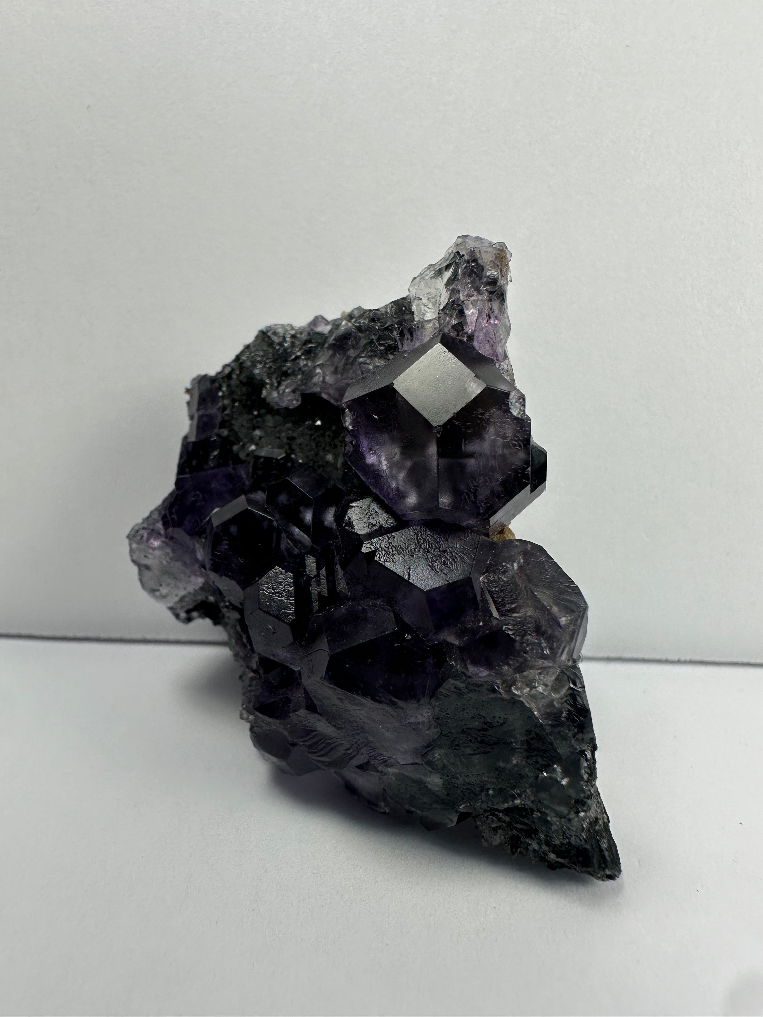 Purple Dodecahedral Fluorite with Calcite on matrix - New Age Realms