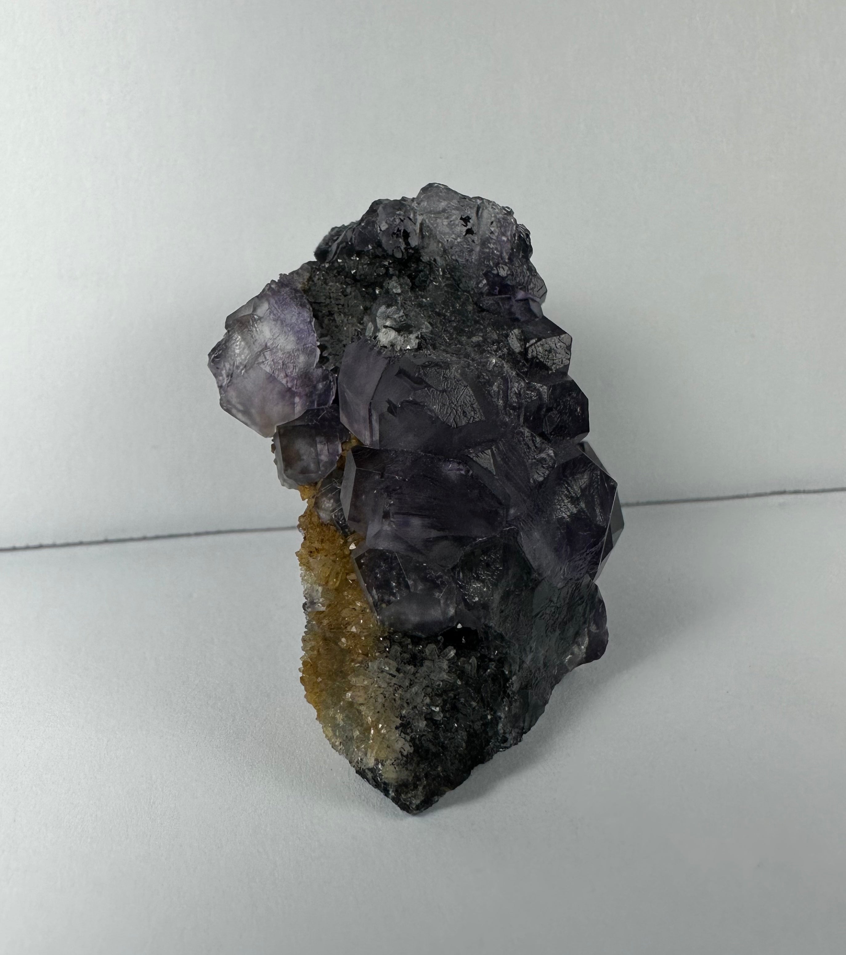 Purple Dodecahedral Fluorite with Calcite on matrix - New Age Realms