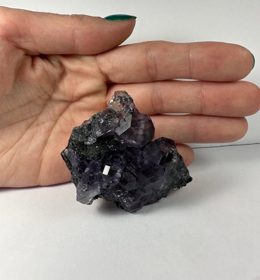 Purple Dodecahedral Fluorite with Calcite on matrix - New Age Realms