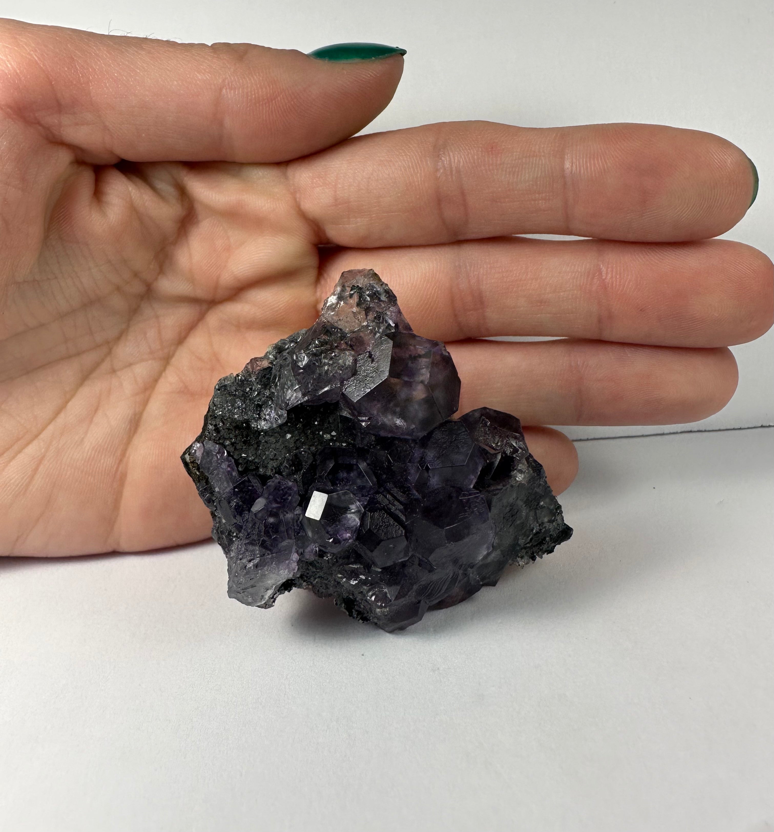 Purple Dodecahedral Fluorite with Calcite on matrix - New Age Realms