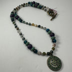 Bronze Patina 'Om' Pendant beaded necklace - New Age Realms