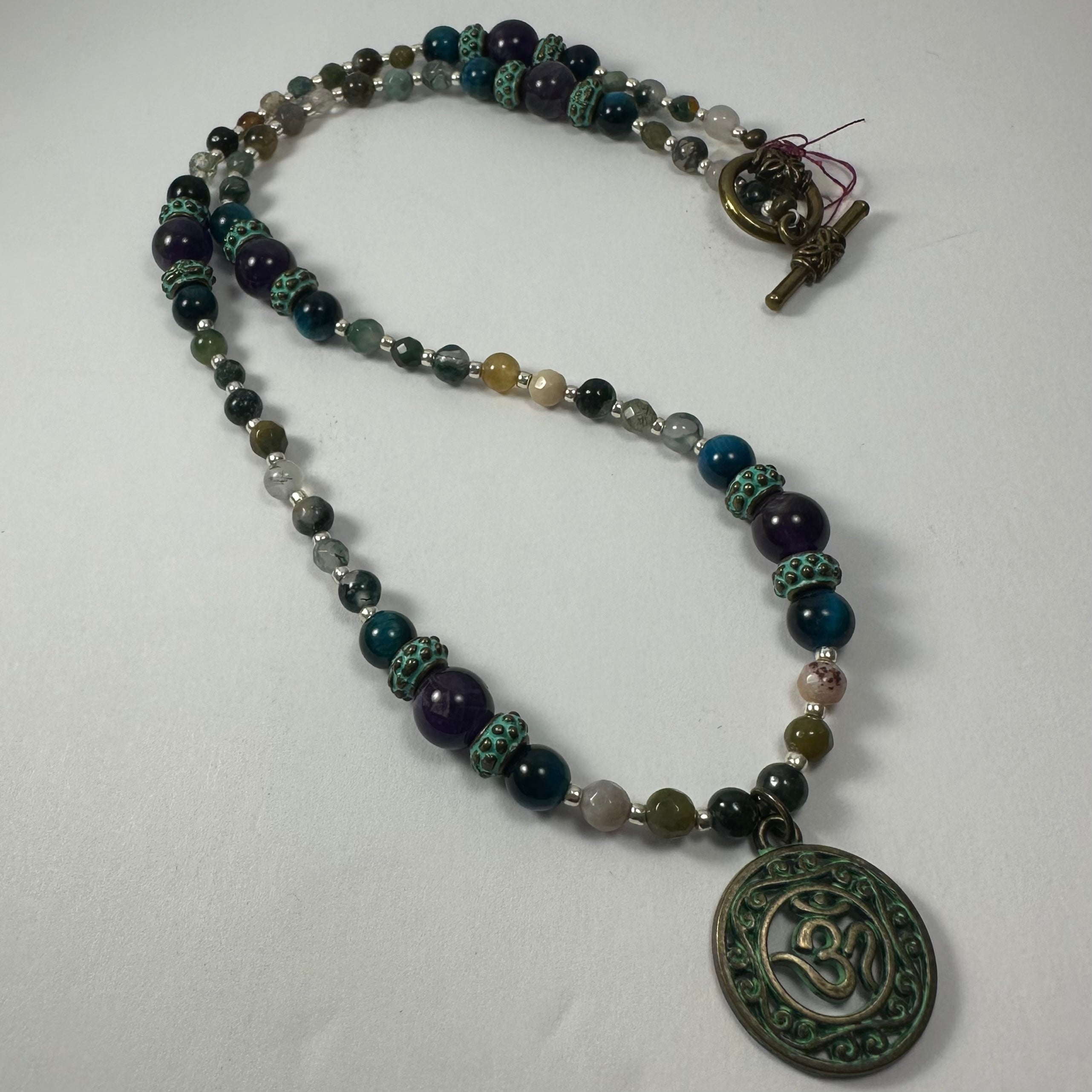 Bronze Patina 'Om' Pendant beaded necklace - New Age Realms