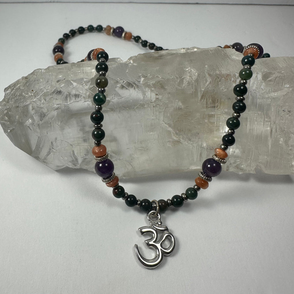 Handmade Bead Necklace with Silver 'Om' Pendant - New Age Realms