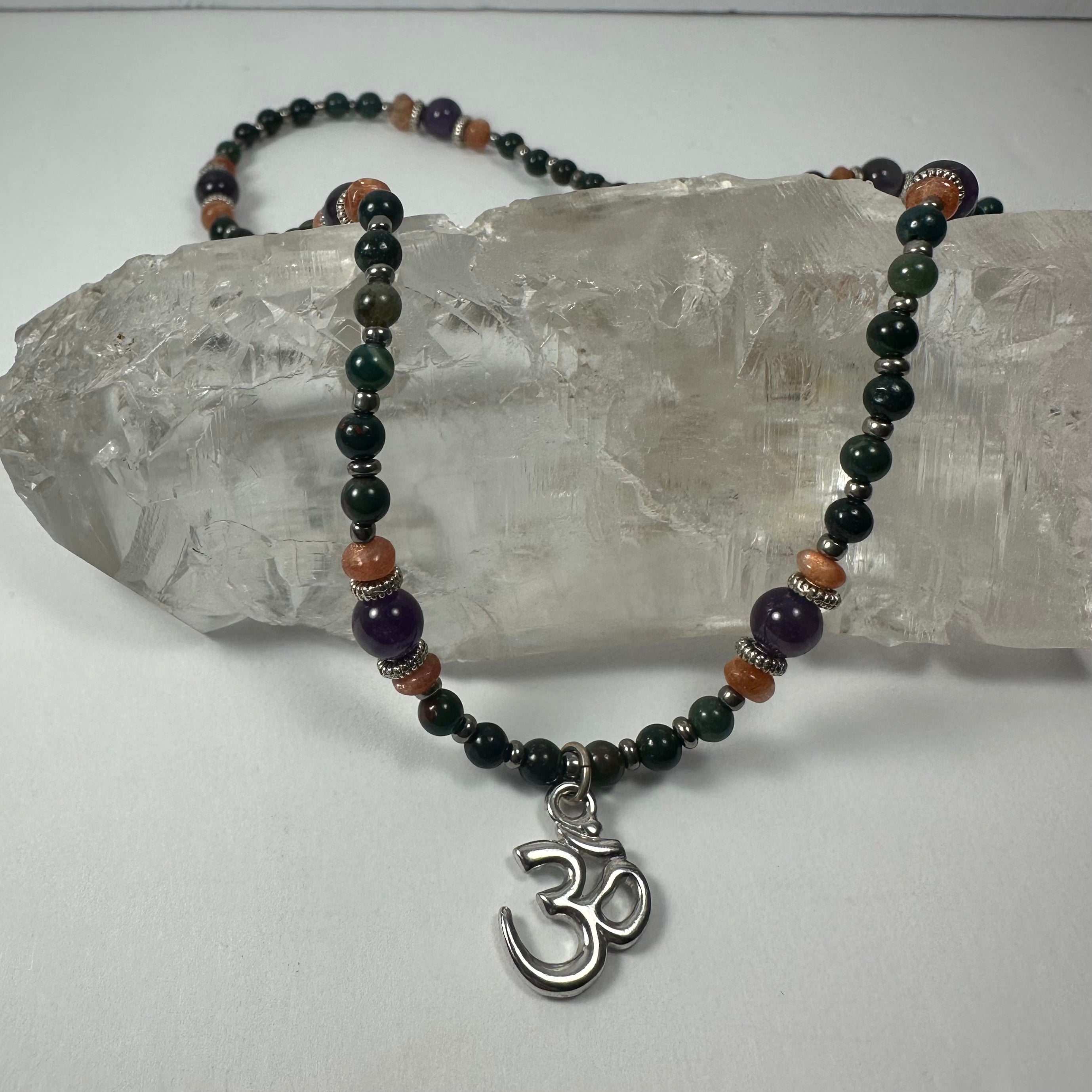 Handmade Bead Necklace with Silver 'Om' Pendant - New Age Realms