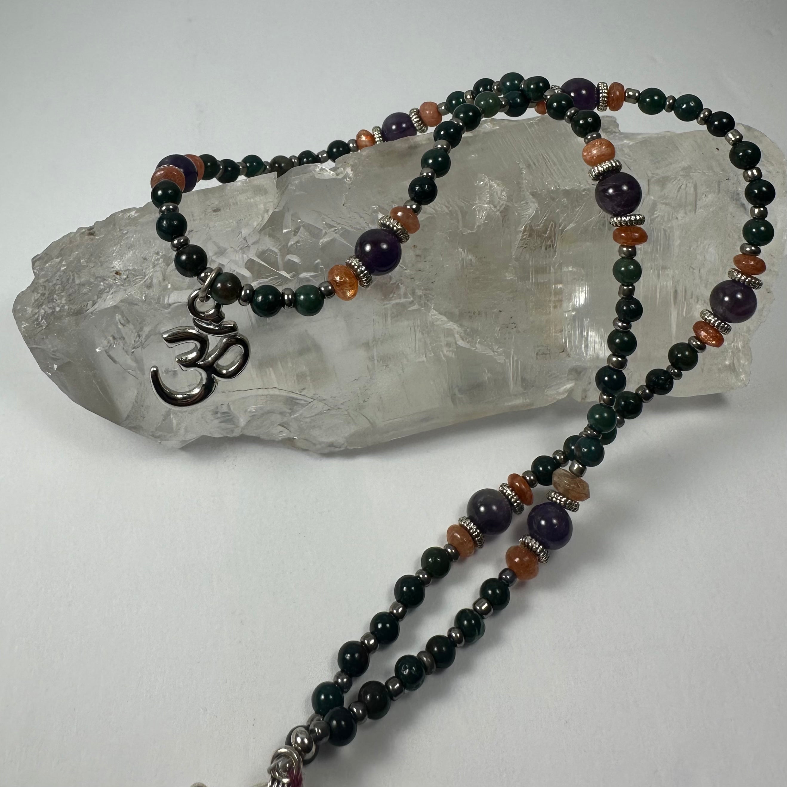 Handmade Bead Necklace with Silver 'Om' Pendant - New Age Realms