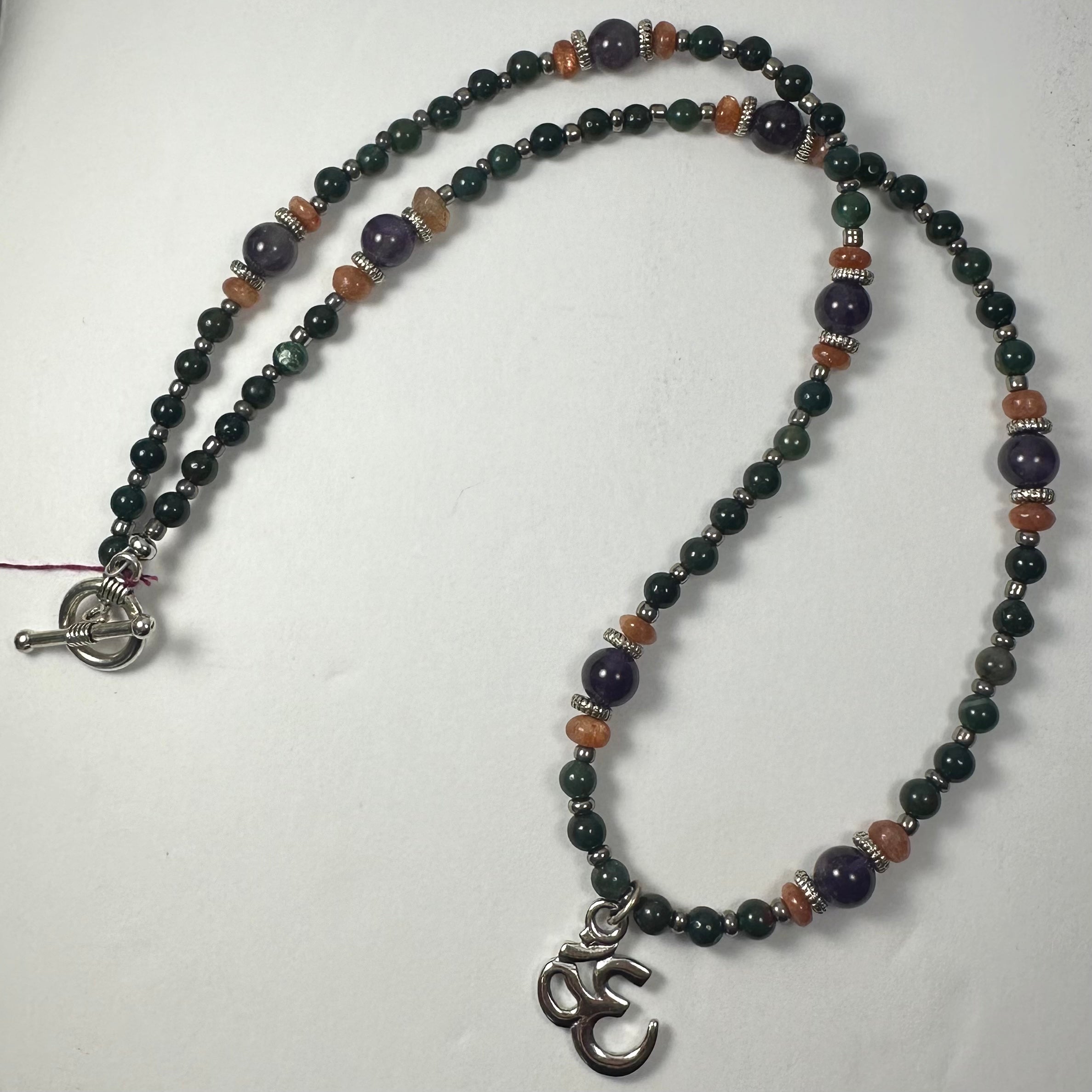 Handmade Bead Necklace with Silver 'Om' Pendant - New Age Realms