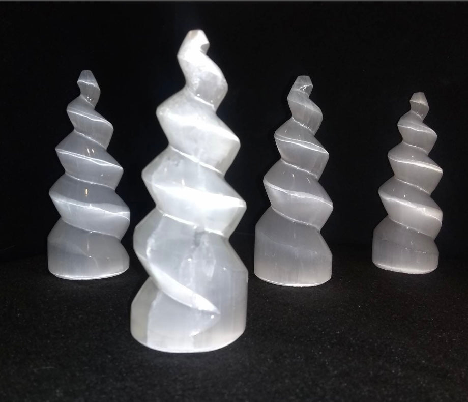 Selenite Spiral Tower 10cm - New Age Realms