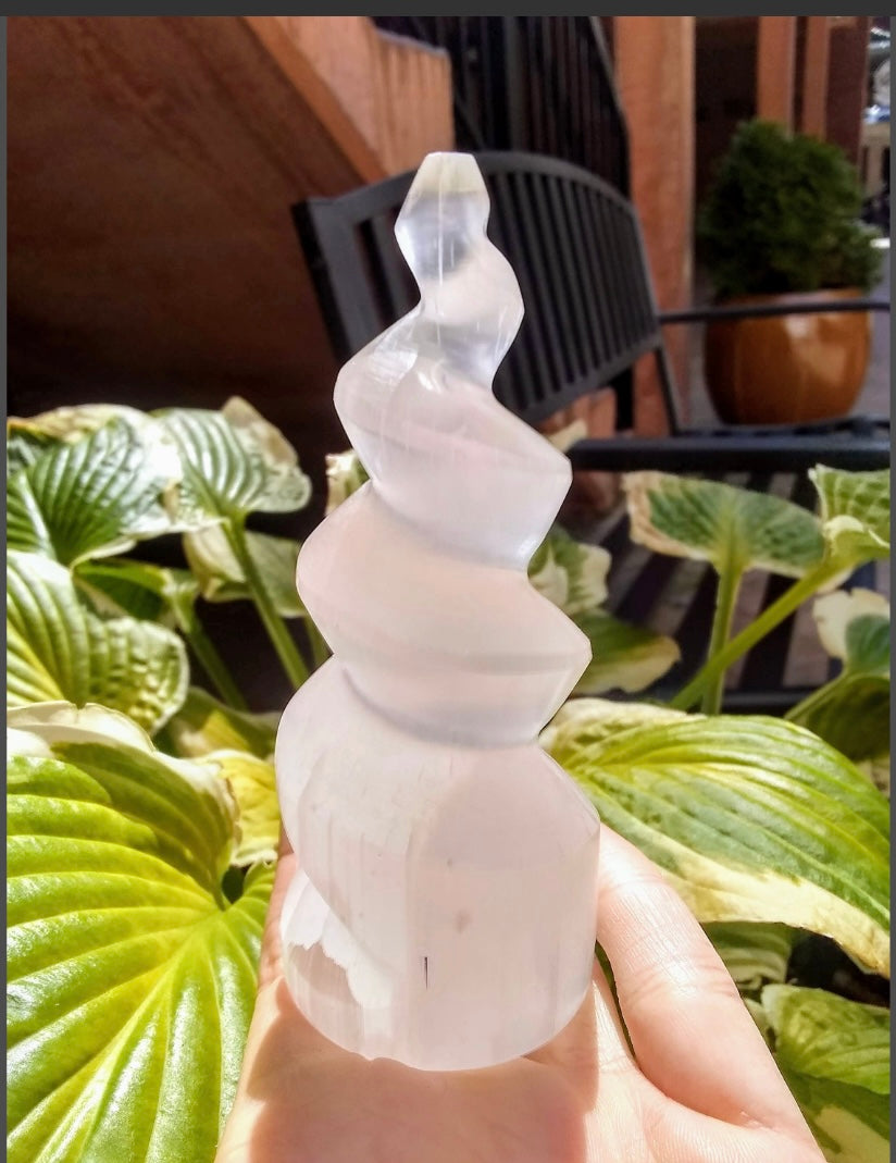 Selenite Spiral Tower 10cm - New Age Realms