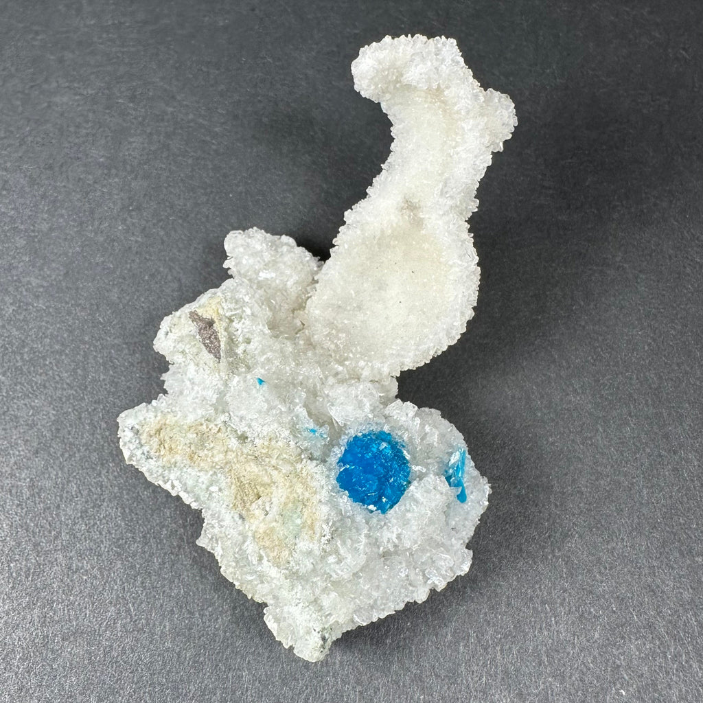 Cavansite Ball 'Floater' on White Stilbite (LG) from Pune, India - New Age Realms