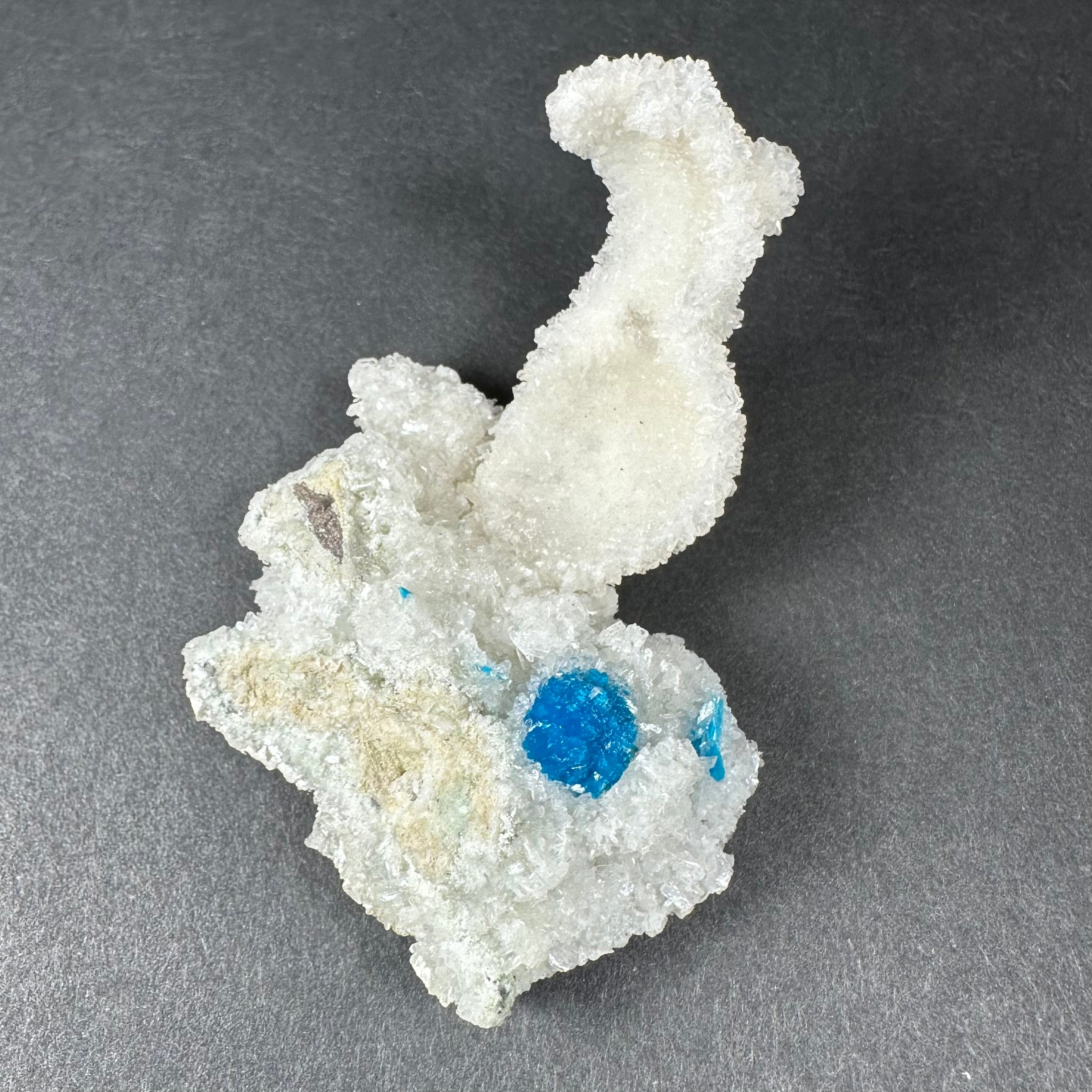 Cavansite Ball 'Floater' on White Stilbite (LG) from Pune, India - New Age Realms