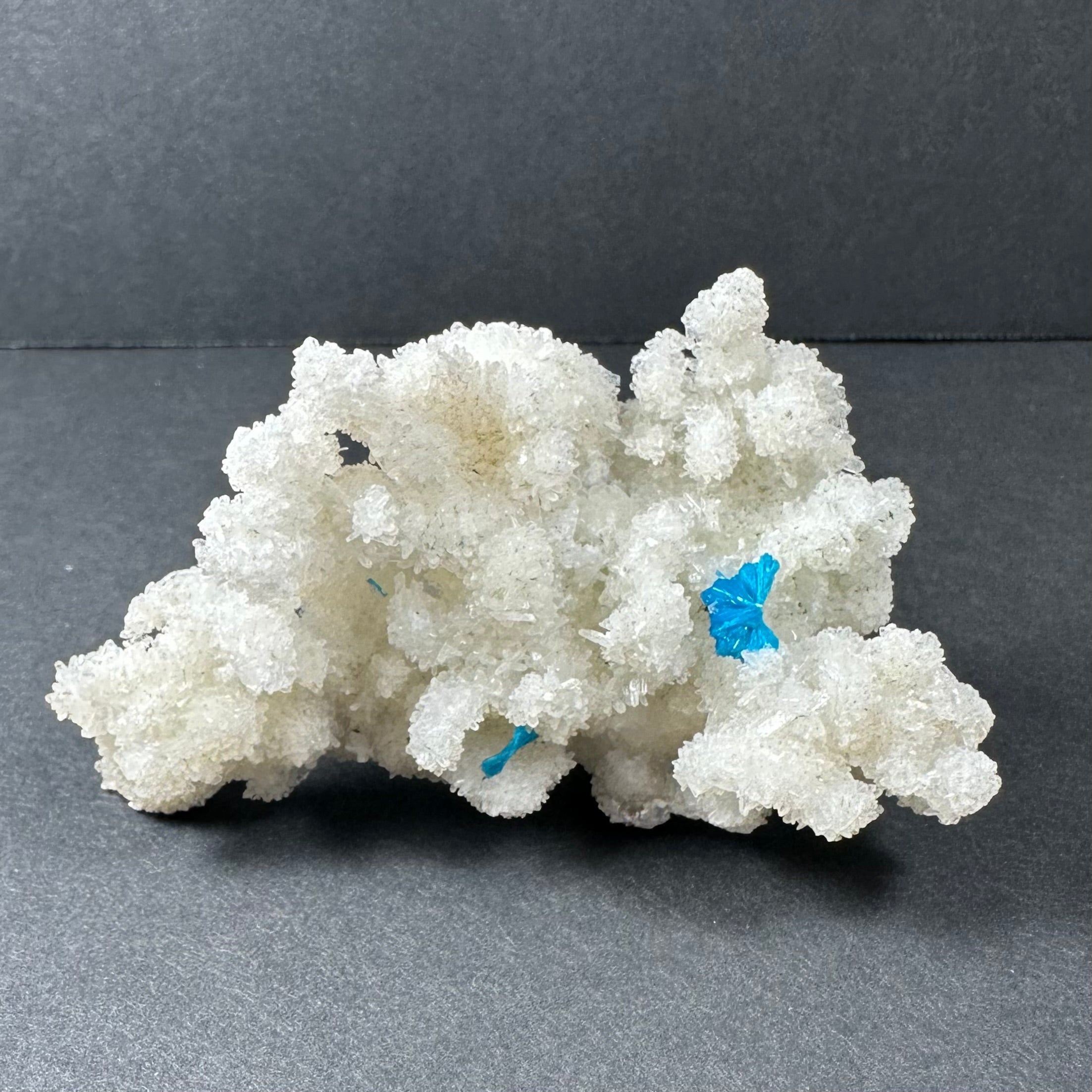 Cavansite Ball 'Floater' on White Stilbite (LG) from Pune, India - New Age Realms