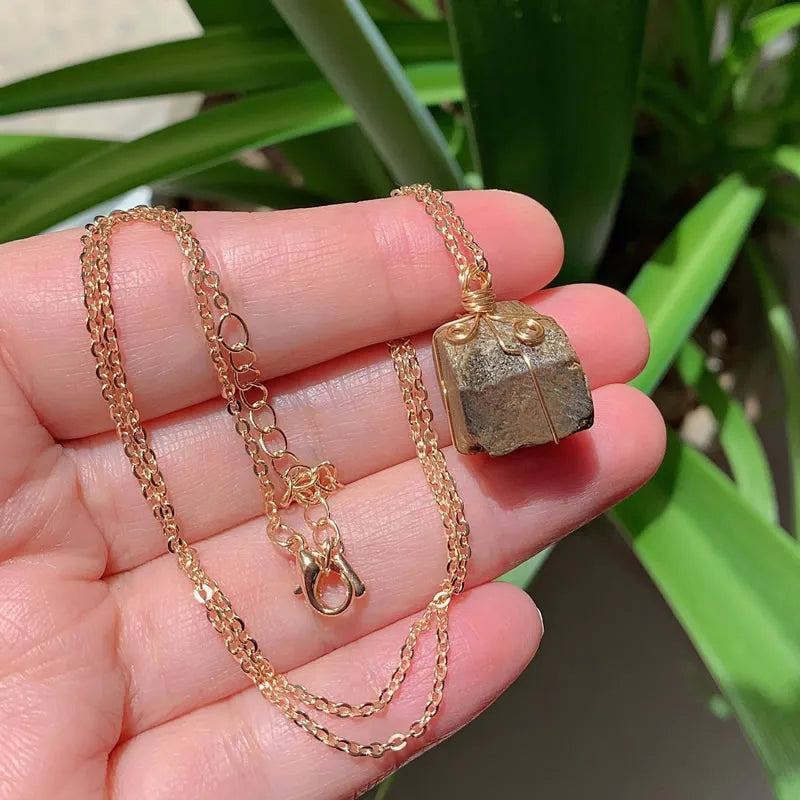 Raw Crystal Wire Wrap Gold Necklaces - New Age Realms