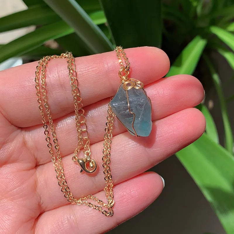 Raw Crystal Wire Wrap Gold Necklaces - New Age Realms