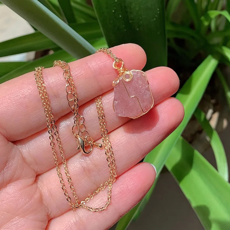 Raw Crystal Wire Wrap Gold Necklaces - New Age Realms