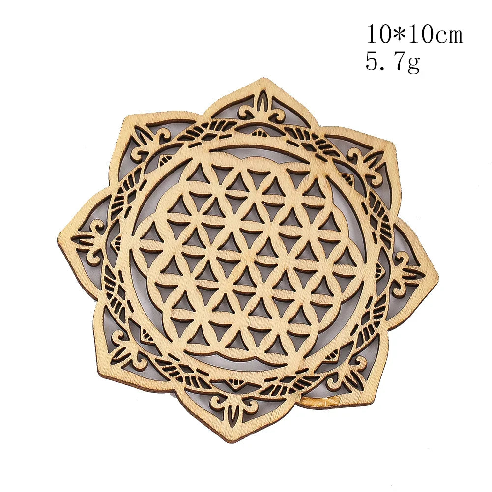 Wooden Sacred Geometry Wall Hanging | Rustic Yoga Meditation Decor - New Age Realms