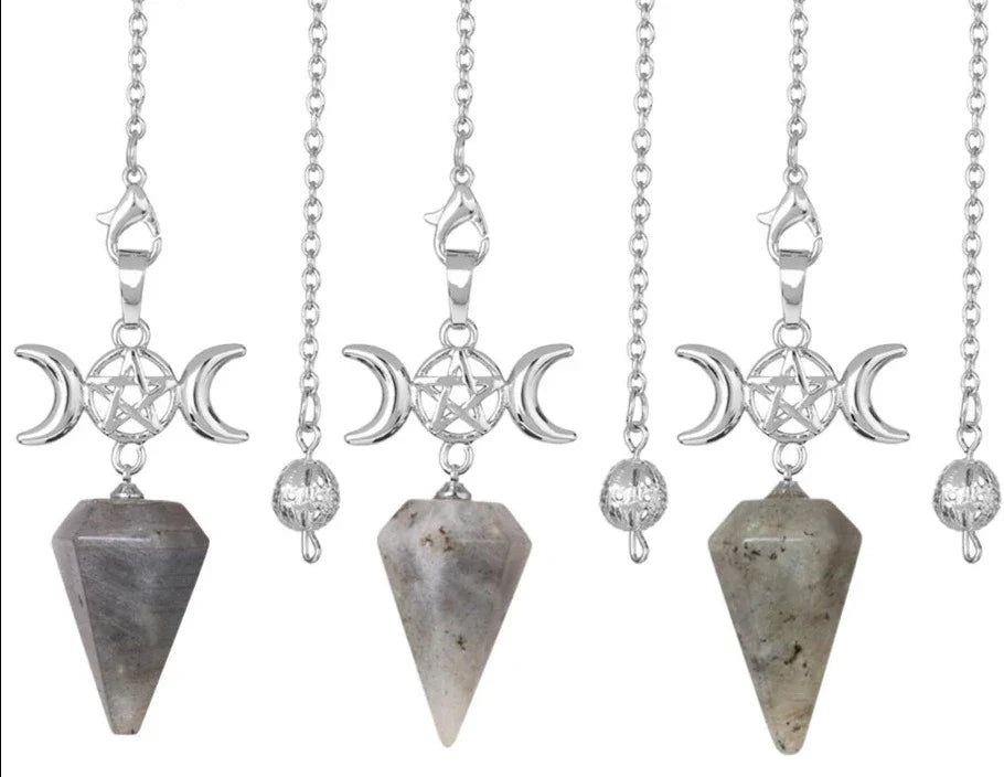 Triple Moon Pentacle Crystal Pendulums - New Age Realms