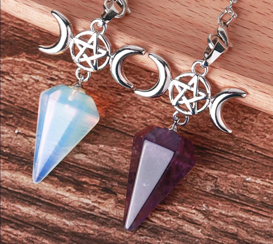 Triple Moon Pentacle Crystal Pendulums - New Age Realms