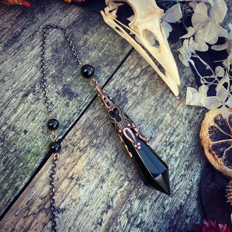 Obsidian Raven Skull Pendulum - New Age Realms