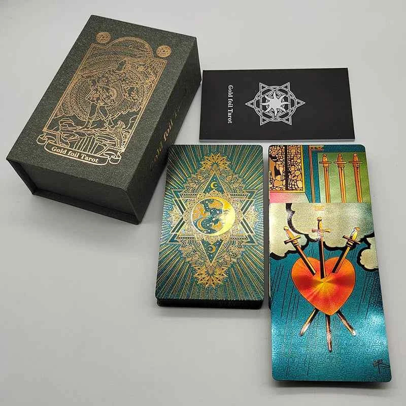 New Gold Tarot Cards Beautiful Waterproof Deck Mystery Board Game Colorful Divination Oracle With Gift Box