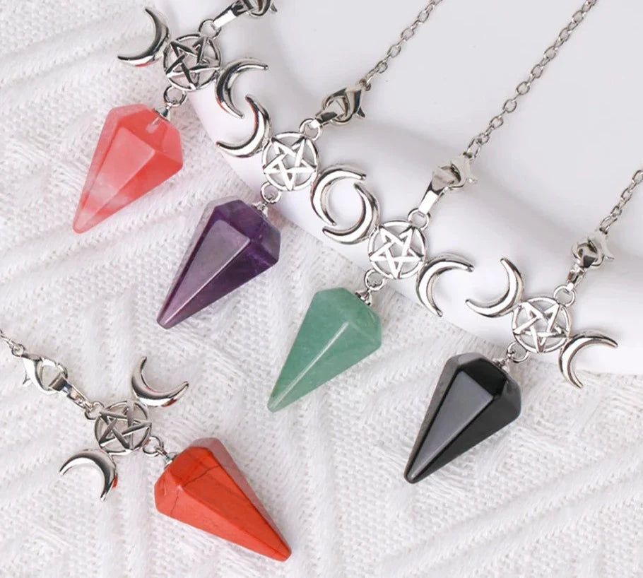 Triple Moon Pentacle Crystal Pendulums - New Age Realms