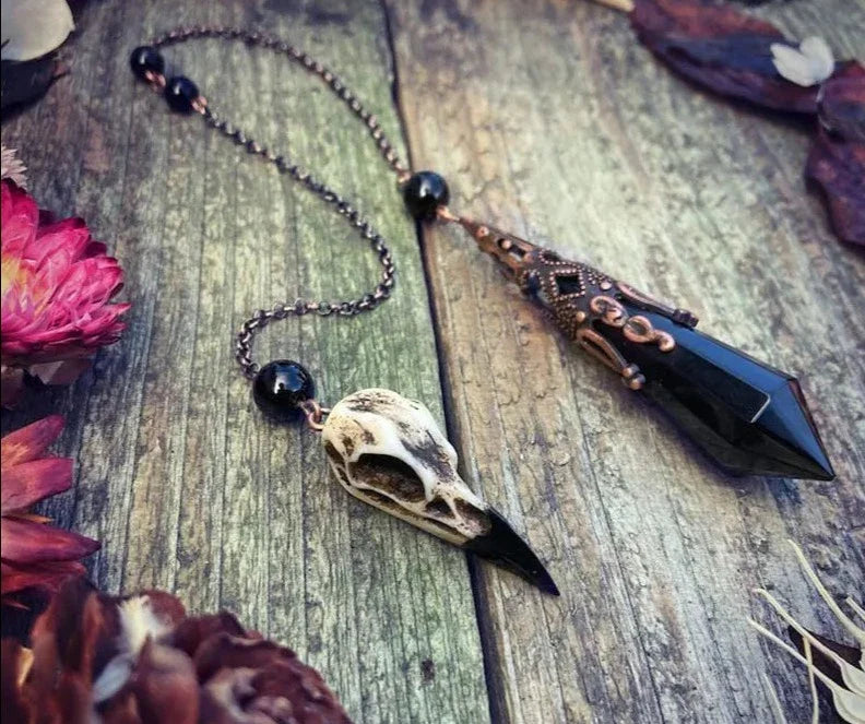 Obsidian Raven Skull Pendulum - New Age Realms