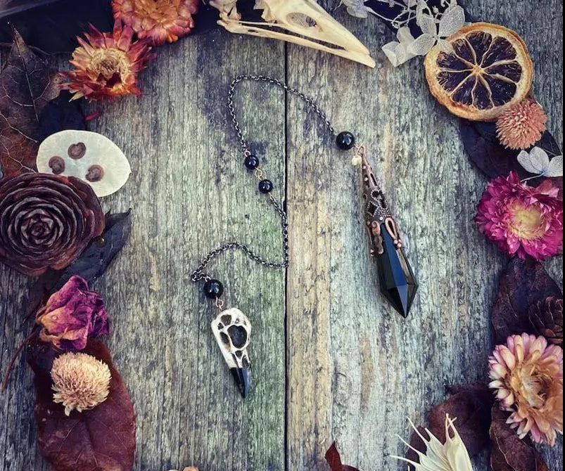 Obsidian Raven Skull Pendulum - New Age Realms