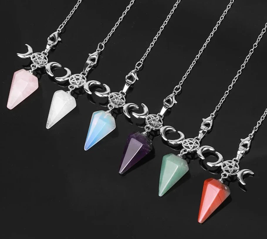 Triple Moon Pentacle Crystal Pendulums - New Age Realms