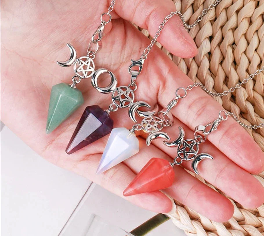 Triple Moon Pentacle Crystal Pendulums - New Age Realms