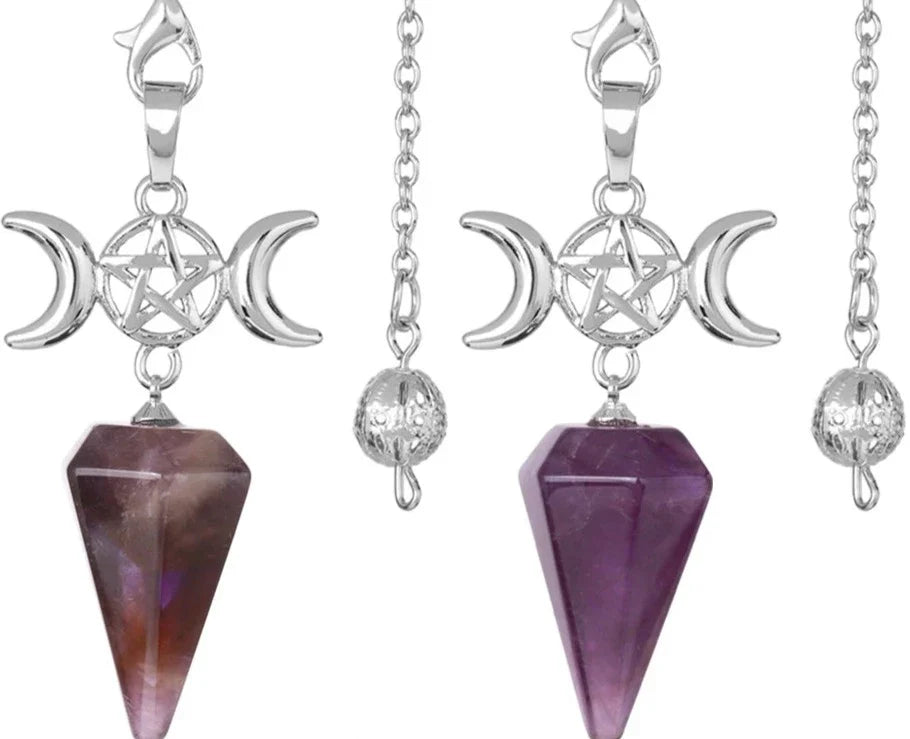 Triple Moon Pentacle Crystal Pendulums - New Age Realms