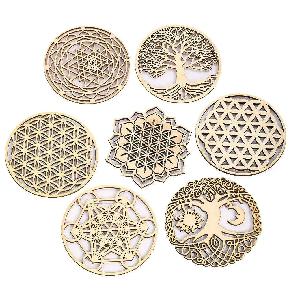 Wooden Sacred Geometry Wall Hanging | Rustic Yoga Meditation Decor - New Age Realms