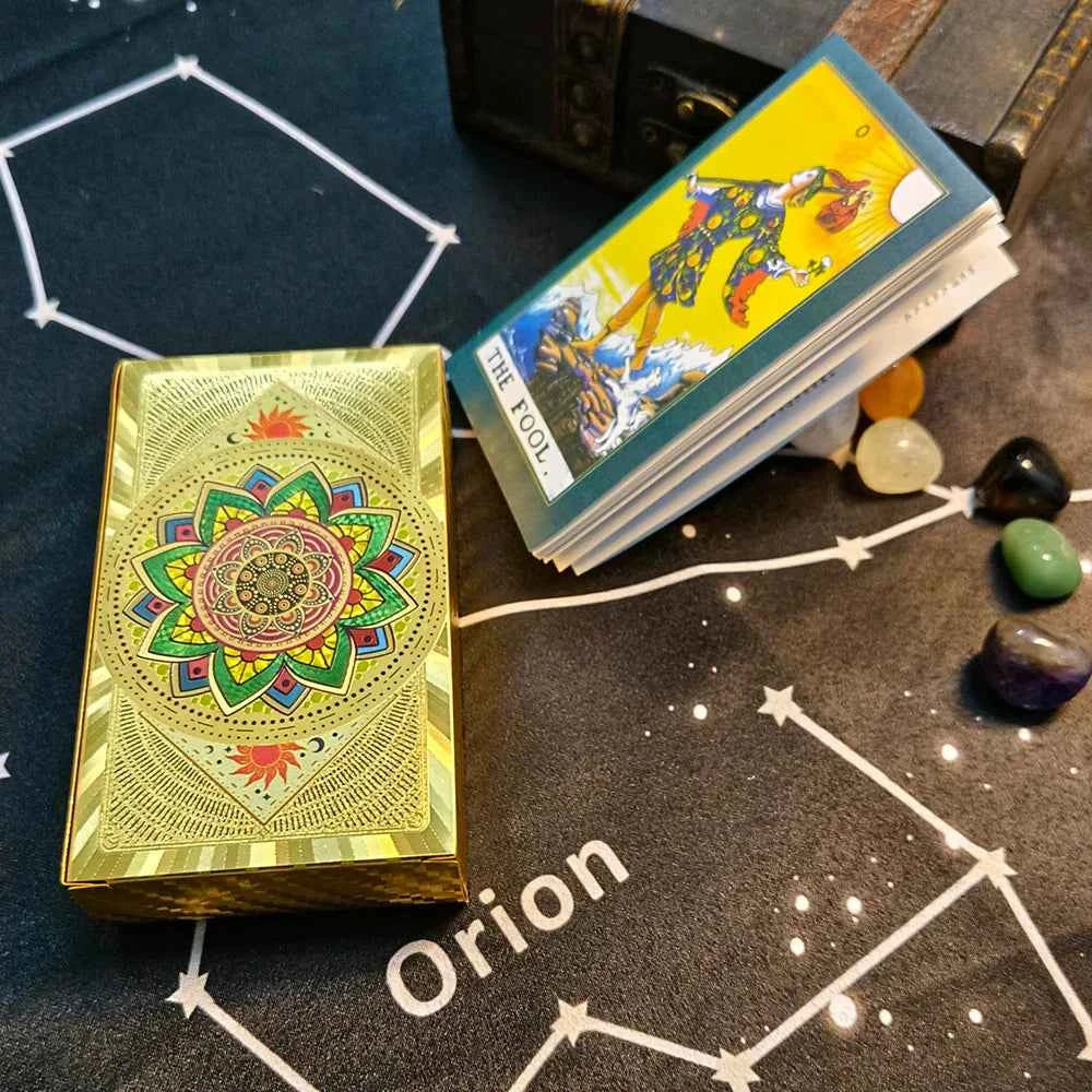 Terrific Gold Plastic Tarot Cards Marvellous Predictive Divination Board Games Waterproof Astrology Oracle Deck With Booklet