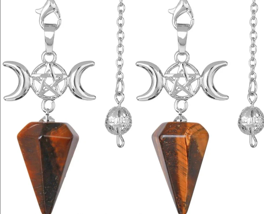 Triple Moon Pentacle Crystal Pendulums - New Age Realms