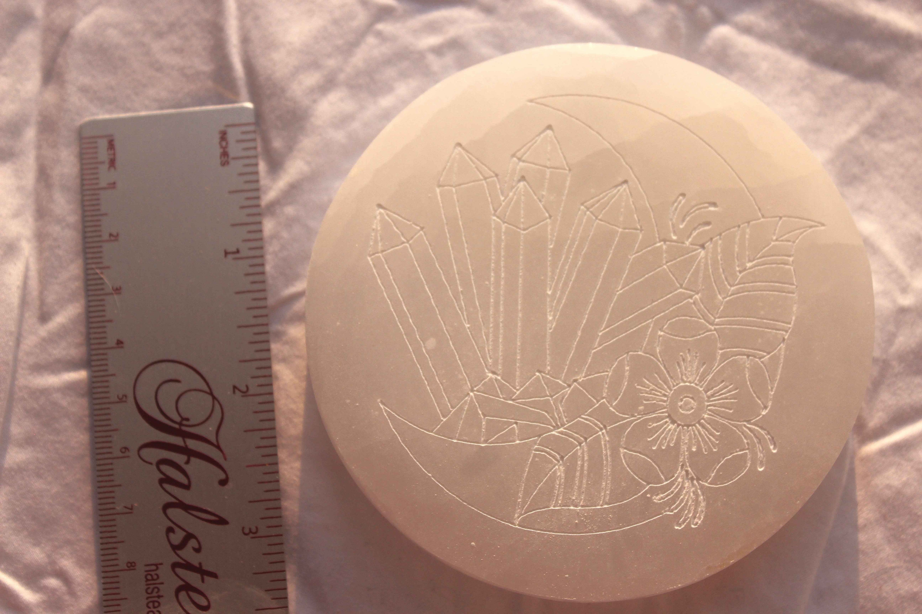 Selenite Crystal Crescent Moon Plate – Crystal Charging & Cleansing Altar Disc - New Age Realms
