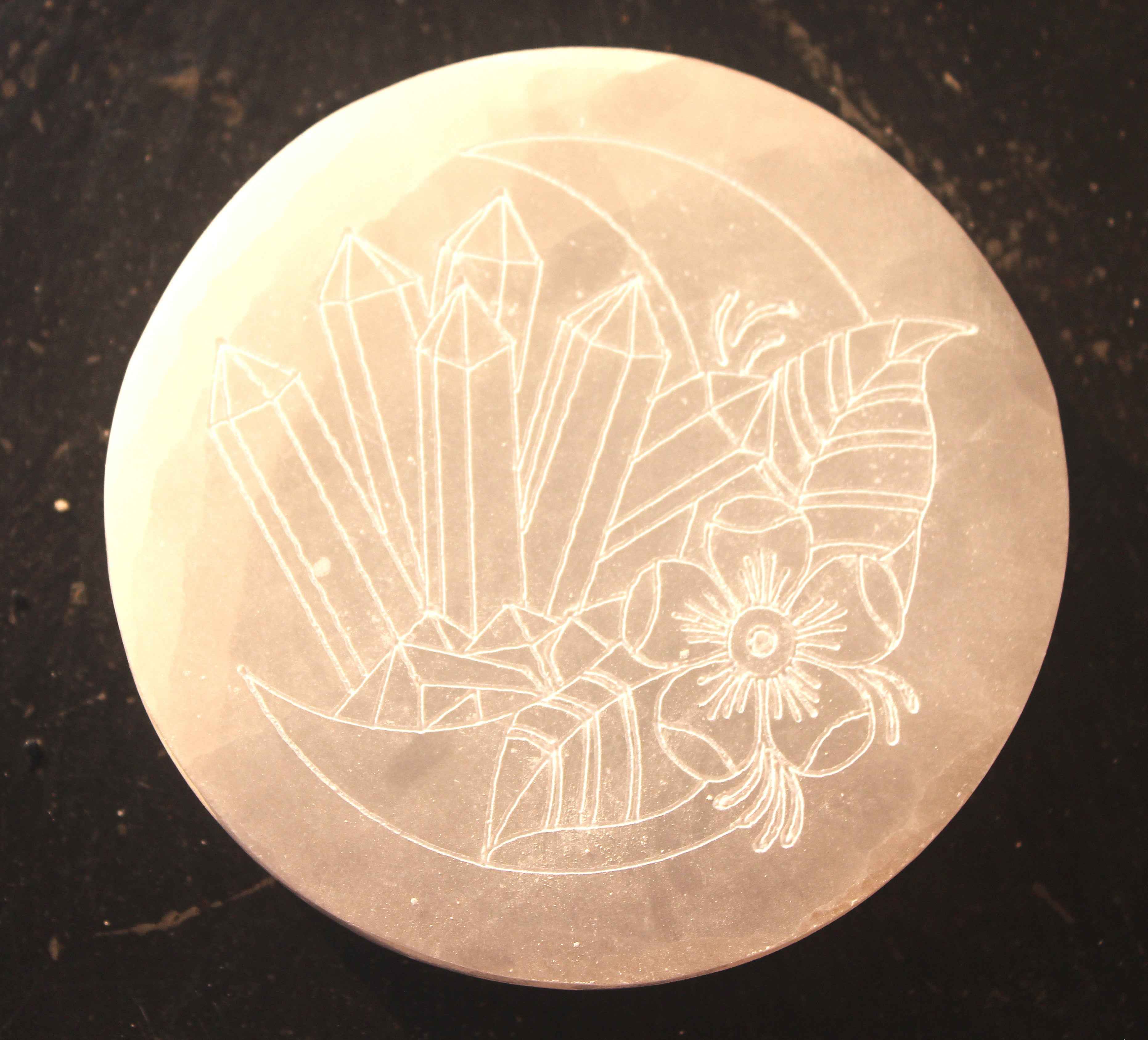 Selenite Crystal Crescent Moon Plate – Crystal Charging & Cleansing Altar Disc - New Age Realms