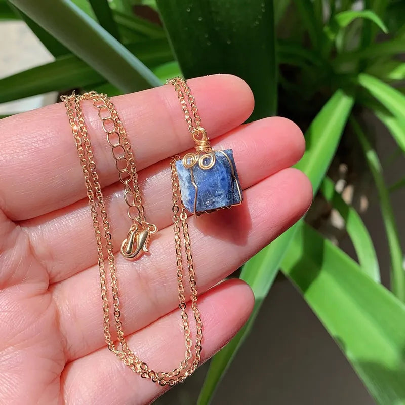 Raw Crystal Wire Wrap Gold Necklaces - New Age Realms