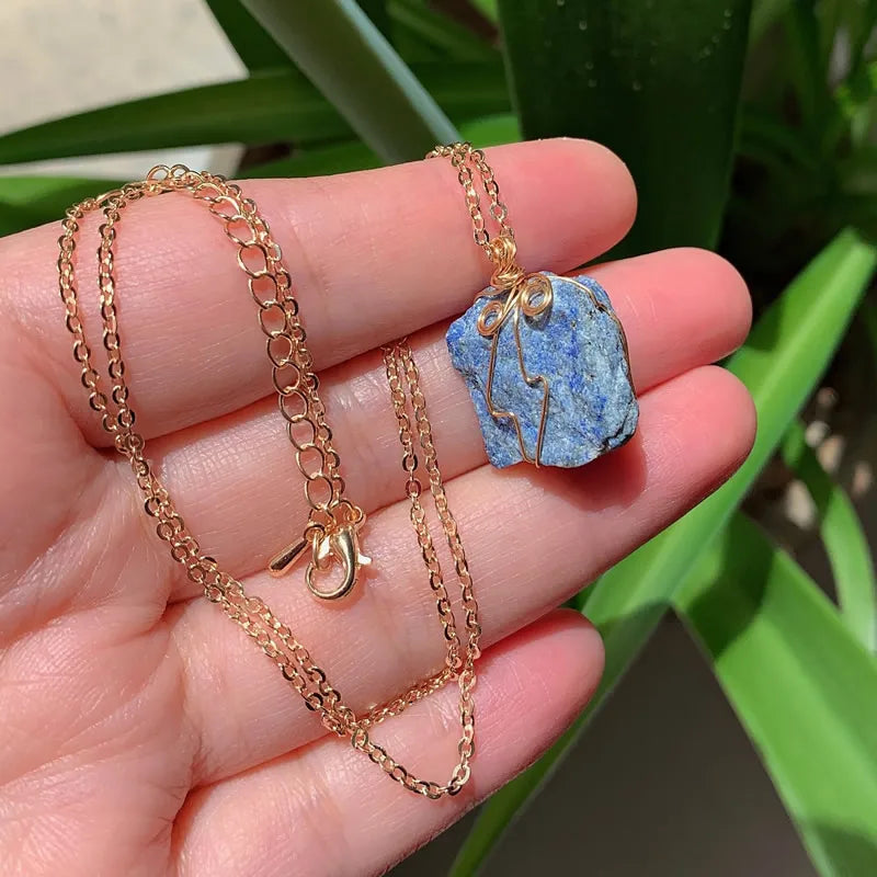 Raw Crystal Wire Wrap Gold Necklaces - New Age Realms
