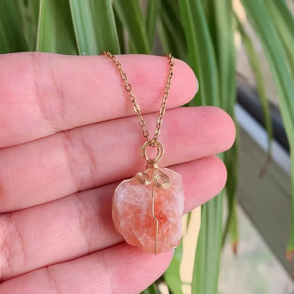 Raw Crystal Wire Wrap Gold Necklaces - New Age Realms