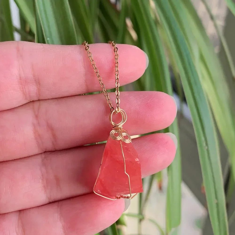 Raw Crystal Wire Wrap Gold Necklaces - New Age Realms
