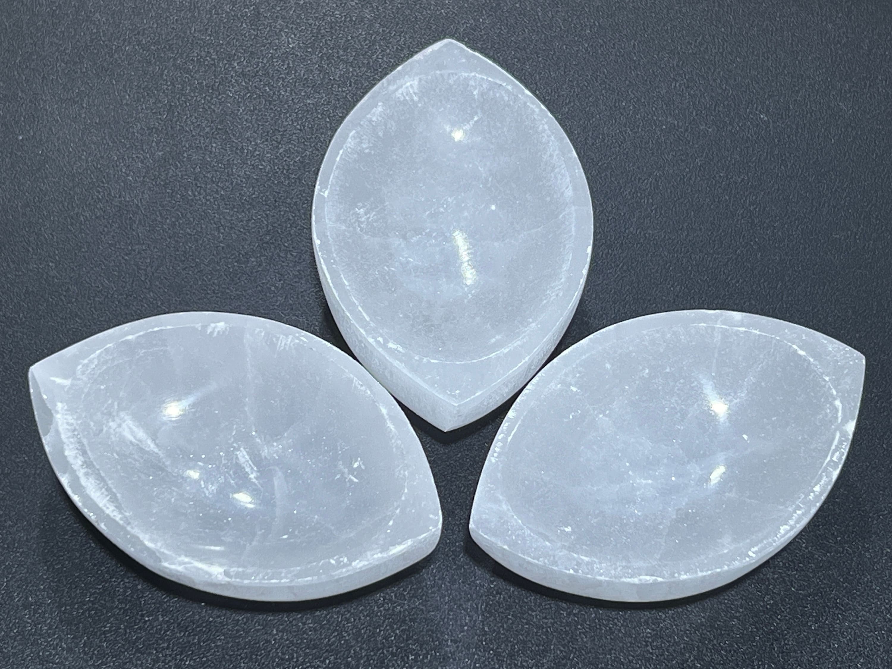 Selenite Crystal Bowl (4 Inch) Eye Shaped Carving Gemstone Polished Stone Dish - New Age Realms