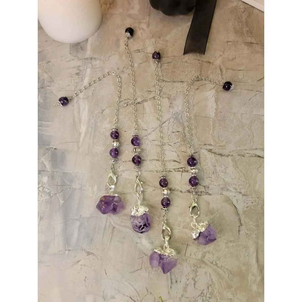 Natural Raw Rose Quartz, Amethyst Quartz Dowsing Pendulum