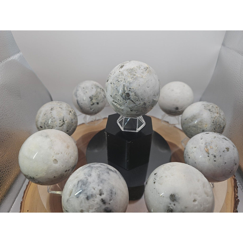 1 Each Natural Golden Pyrite & Jasper Crystal Sphere Ball Polished 55mm + - New Age Realms