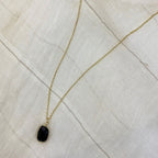 Black Quartz Pendant Necklace - Polished Crystal Brass Wire Minimal Layering - New Age Realms