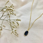Black Quartz Pendant Necklace - Polished Crystal Brass Wire Minimal Layering - New Age Realms
