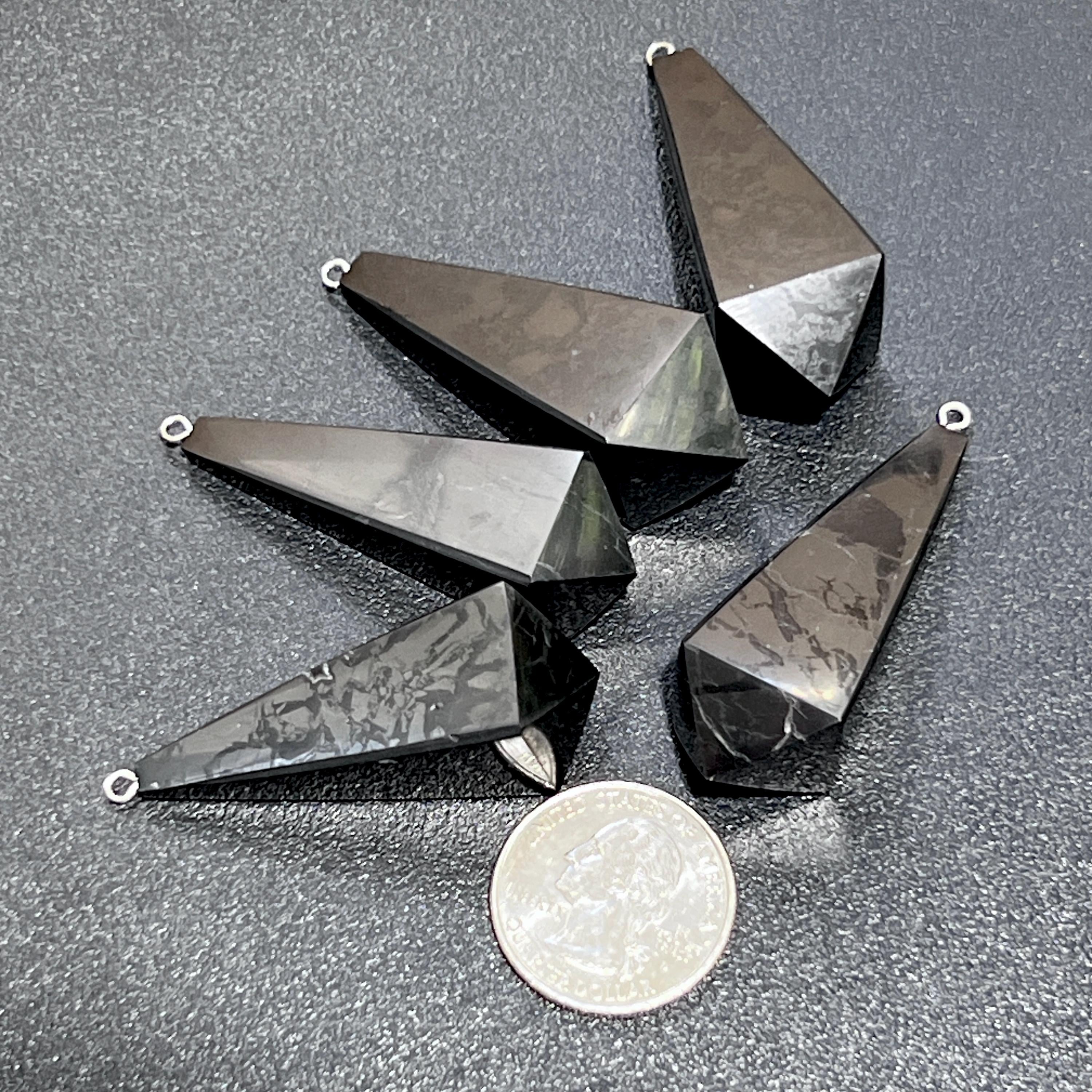 Black Shungite Pendulum Crystal Point Beads Pendant Gemstone Jewelry Necklace Polished - New Age Realms