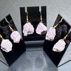 Lilac Lepidolite Raw Crystal Earrings Pair (Gold Stainless Steel Hooks) - New Age Realms