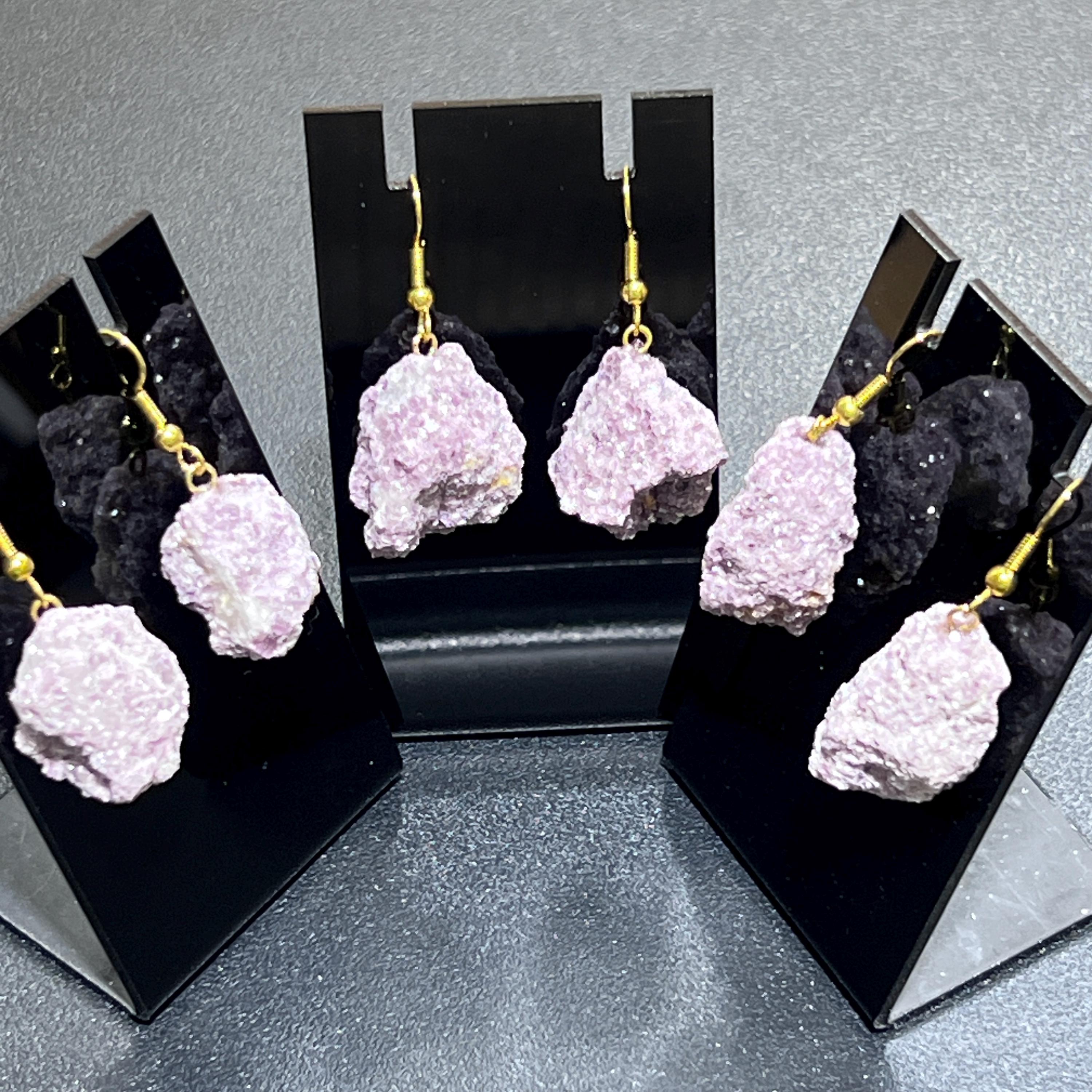 Lilac Lepidolite Raw Crystal Earrings Pair (Gold Stainless Steel Hooks) - New Age Realms