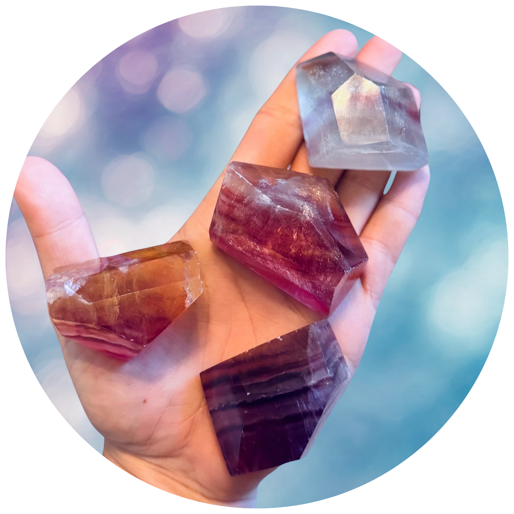 CANDY Fluorite Shapes, Polished Fluorite Freeforms, Fluorescent Crystals - New Age Realms