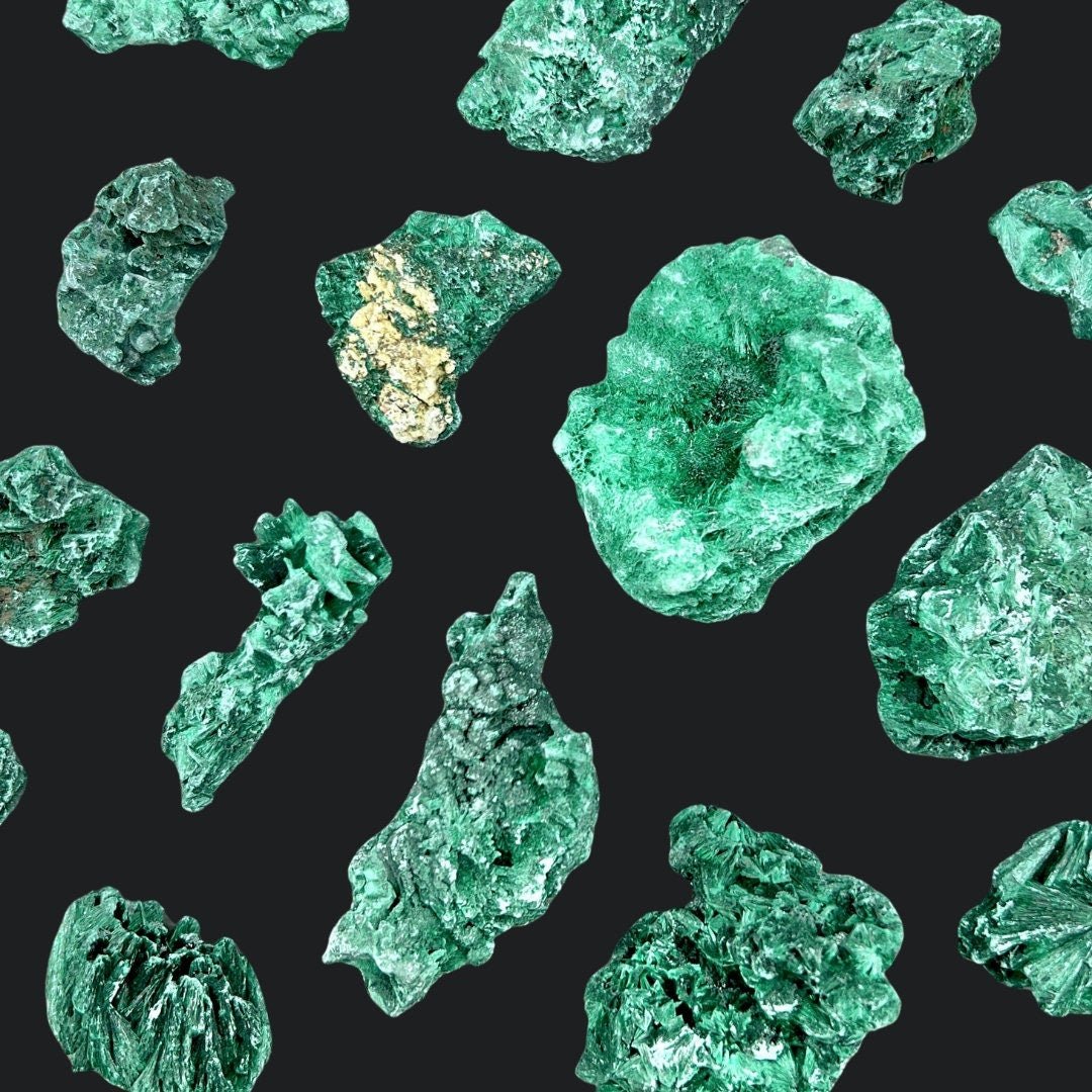 Fibrous Malachite Mixed Sizes Bulk Wholesale Lot Raw Crystals Minerals Gemstones - New Age Realms