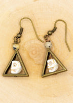 Hand Carved Skull Patinated Brass Earrings - New Age Realms